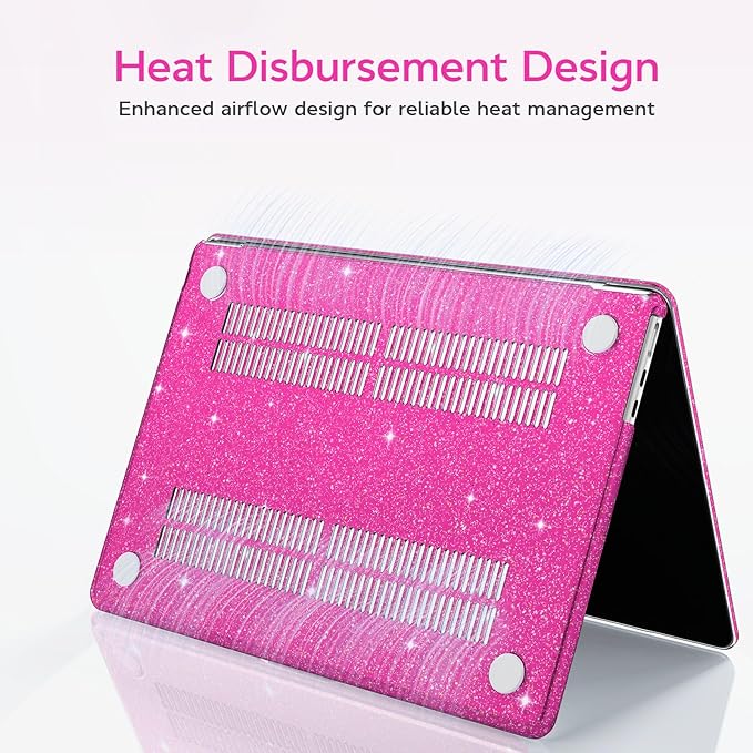 B BELK Compatible with MacBook Air 13 inch Case M5 2026 2025-2022 M4 M3 M2 A3449 A3240 A3113 A2681, Plastic Hard Shell+Keyboard Cover+Screen Protector for MacBook Air 13.6 inch Case, Sparkly Hot Pink