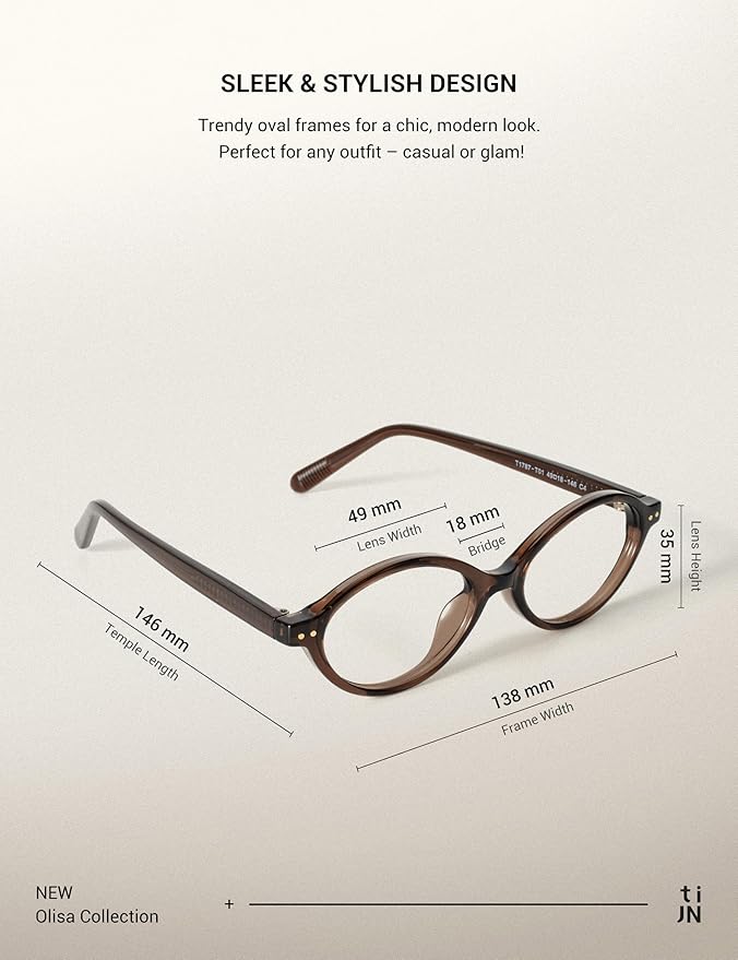 TIJN Olisa Blue Light Blocking Glasses for Women Men,Retro Oval Frame Bluelight Eyeglasses for Gaming/Computer/Screen