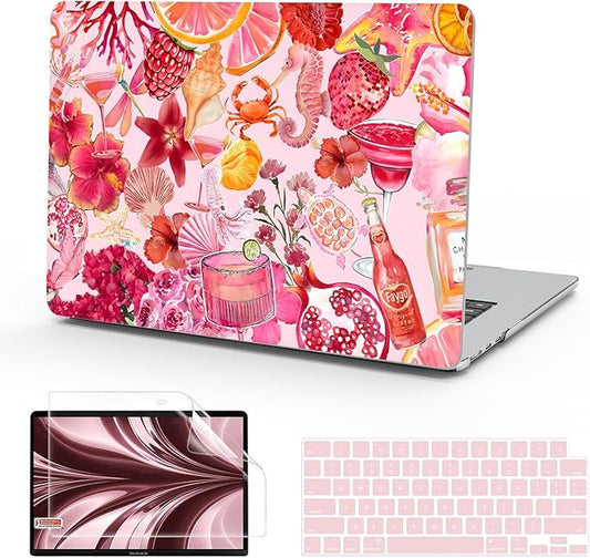 B BELK Compatible with MacBook Air 13 inch Case 2026-2022 M5 M4 M3 M2 A3449 A3240 A3113 A2681, Plastic Hard Shell+Keyboard Cover+Screen Protector for MacBook Air 13.6 inch Case, Tropical Pink Collage