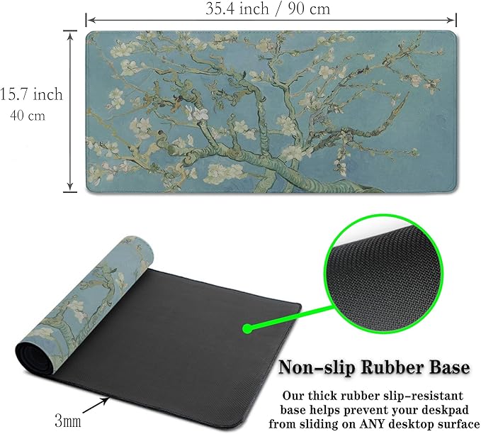 Big Mouse Pad Modern Desk Pad Computer Desk Mats Large Mouse Pads Large Mousepad Waterproof Non-Slip Rubber Base 35.4 X 15.7 for Game Office, Vincent Almond Blossom