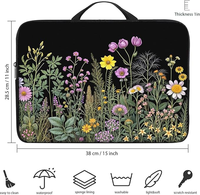 Laptop Sleeve Bag with Handle Computer Protective Soft Cover Case for 14 Inch 13 Inch Laptop,Natural Wildflowers