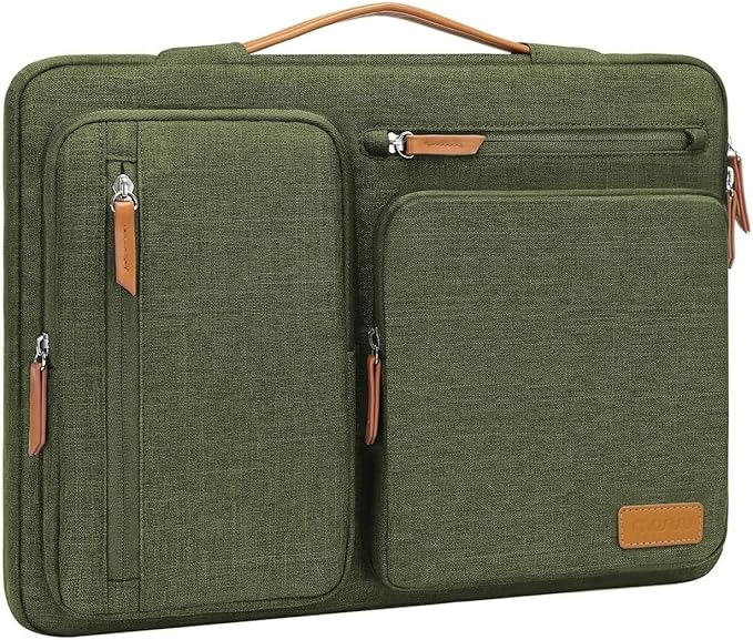 MOSISO 360 Protective Laptop Case 15 inch, 15 inch Laptop Sleeve Compatible with MacBook Air M5 M4 M3 M2 2026-2023, Dell XPS Plus, Side Open Carrying Case with 4 Zipper Pockets&Handle, Olive Green