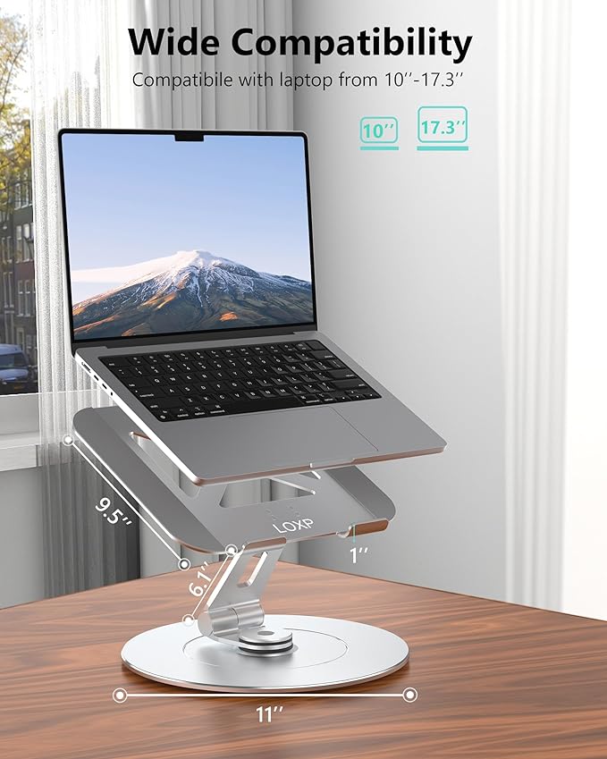 LOXP Laptop Stand with Phone Holder, Adjustable Laptop Stand, Aluminum Computer Mount Holder, Ergonomics Laptop Riser for Desk, Lectern Stand Fits MacBook, up to 17.3" All Notebooks Silver