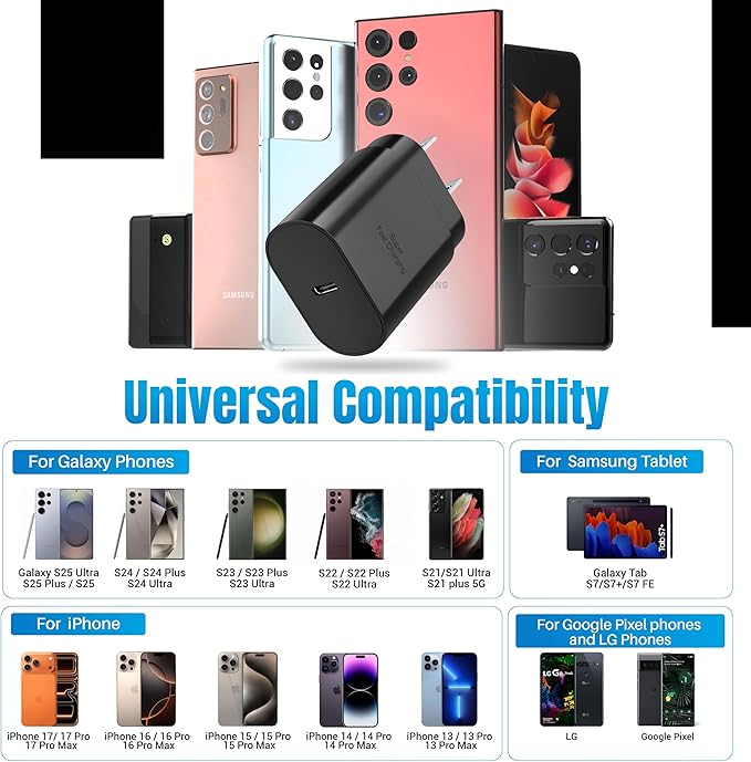 TT&C USB C Block 30W PD Super Fast Charger Type C Plug Cube Wall Adapter Power Brick Compatible with iPhone 17, 17e, 17 Pro Max, 16, 16e, 15, 14, 13, 12, iPad, mini, Galaxy S25, S24 (Black 1Pack)