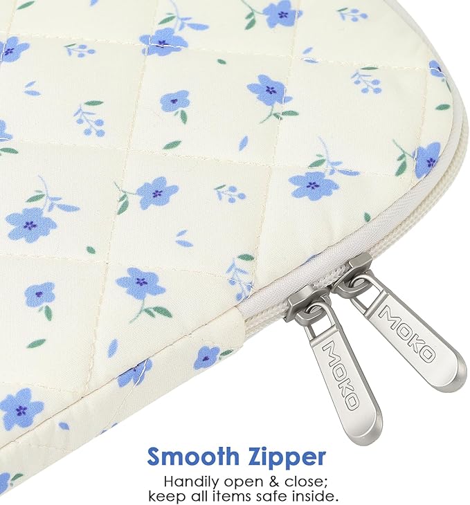MoKo 13.3-14 inch Laptop Sleeve Bag Protective Carrying Case for New 13-inch Mac Air/Pro M4, 14" Mac Pro M3/M2/M1, 13" MacAir M3/M2/M1, Laptop Bag with Handle, Blue Floral