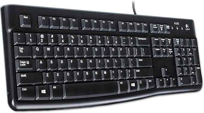 Logitech K120 Wired Keyboard for Windows, USB Plug-and-Play, Full-Size, Spill-Resistant, Curved Space Bar, Compatible with PC, Laptop - Black