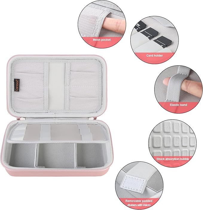 Canboc Hard Electronic Organizer Travel Case Electronics Accessories Cable Gadget Wire Storage Tech Bag Double Layer Shockproof Box for Charger Cord Flash Drive Mouse Apple Pencil Power Bank,Rose Gold