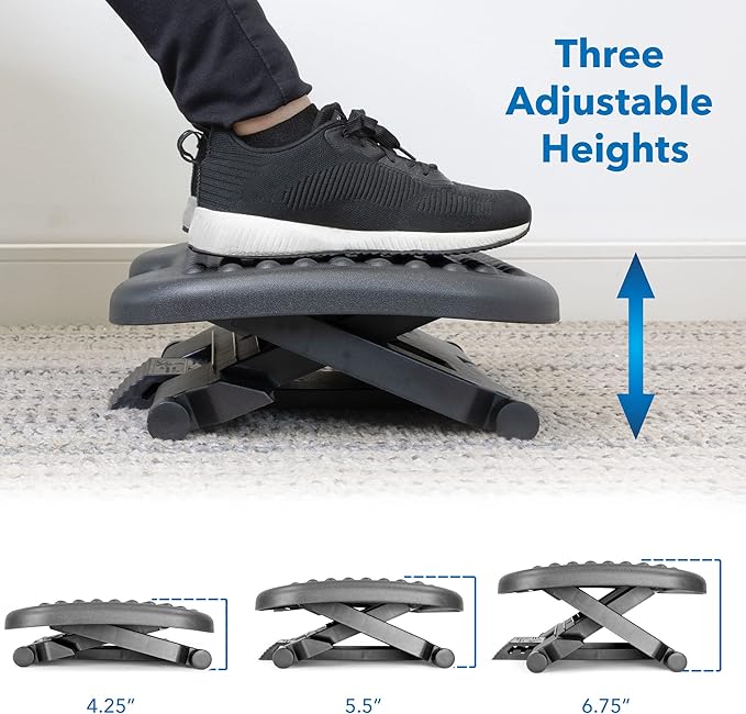 Mount-It! Under Desk Footrest with Foot Pedal Height Adjustment (4.25"–6.75"), Adjustable 30° Tilt Ergonomic Office Foot Rest, Non Slip Massage Surface Foot Stool Under Desk