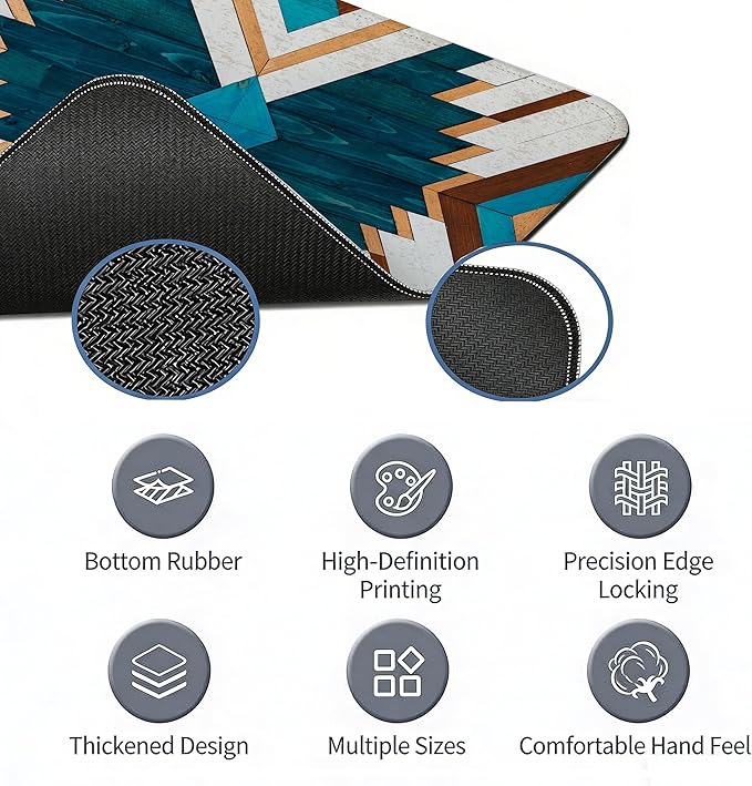 Western Mouse Pad, Western Desk Accessories, Blue Green Aztec Rug Desk Mat Retro Gaming Large Mouse Pad for Desk Vintage Computer Gifts for Cowboy Cowgirl Western Office Decor 31.5x11.8