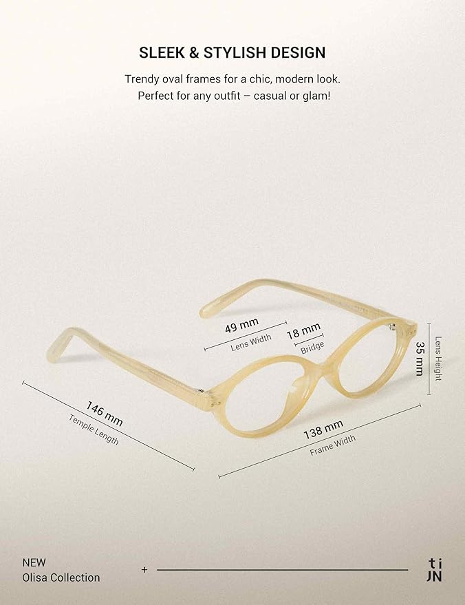 TIJN Olisa Blue Light Blocking Glasses for Women Men,Retro Oval Frame Bluelight Eyeglasses for Gaming/Computer/Screen