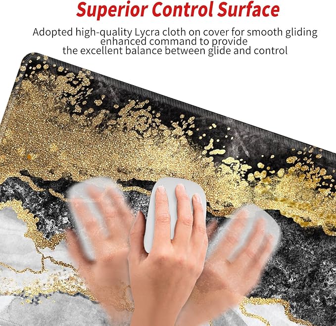 Gaming Mouse Pad 48 x 24 Giant Desk Mat Black Gold Marble Mousepad Extra Large Desk Pad XXXL Mouse Mat Huge Computer Mat for Women Work Office Home Game