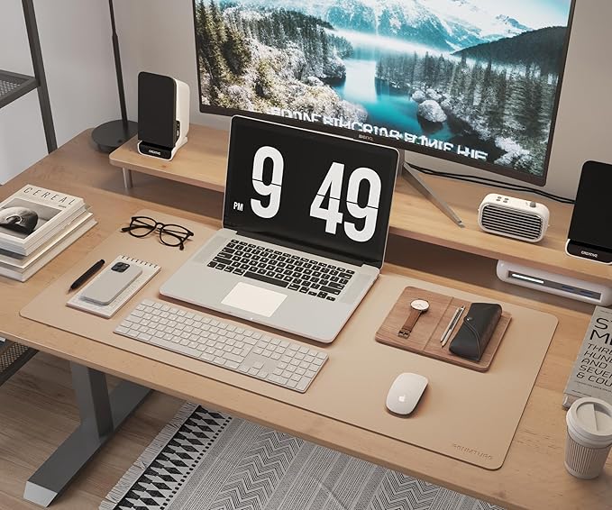 RENMTURE Dual-Sided Large Desk Pad, Faux Leather Natural Cork Mouse pad, Desk Accessories Protector, for Office and Home Work (Off-White, 32"x16")