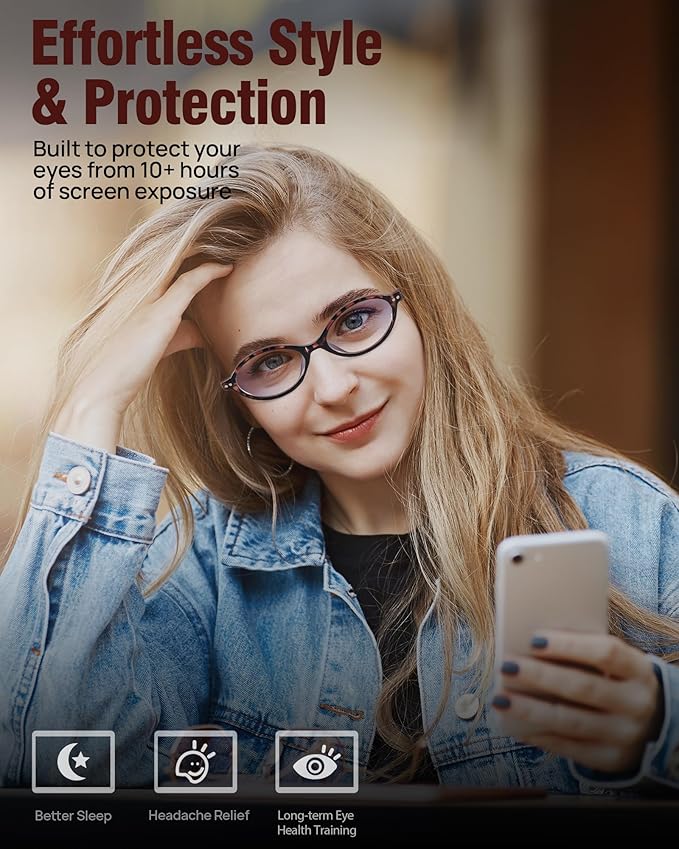 1 Pack Oval Blue Light Glasses for Women, Lightweight TR90 Small Frame with Spring Hinge for All-Day Comfort, Anti UV Glare & Eyestrain