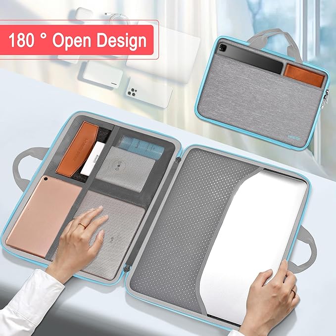 Hseok Laptop Case 13.3-14 inch Sleeve, TSA Computer Handbag Water-Resistant and Shockproof Bag Compatible with MacBook Pro/Neo 14", Mac Air/Pro 13.3" and 13"-14" Notebooks Chromebooks,Light Gray-Blue