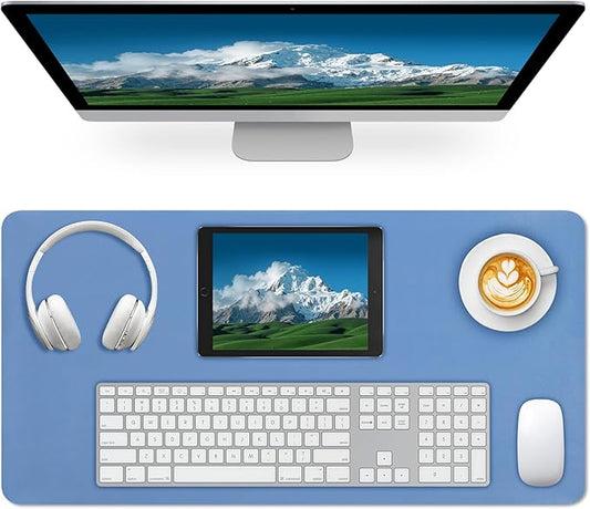 Desk Pad Mat, Leather Desk Mat for Desktop, Blue Computer Mouse Pad Non-Slip, Waterproof Keyboard Mats for Office/Home/Decor, 23.6" x 13.7"