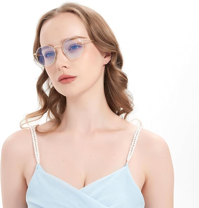Round Blue Light Blocking Glasses for Men Women, Circle Metal Wire Rimmed Frame Glasses Anti Glare & UV RF5002