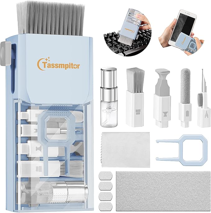 Keyboard Cleaner Laptop Cleaning Kit, Compact Keyboard Cleaning kit for Computer MacBook iPhone AirPods Pro, PC Electronic Cleaner Kit with Brush & Spray for Computer Screen, PC Camera Monitor, Blue by Tassmpitor
