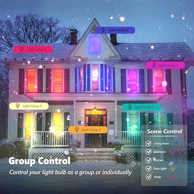 Smart Light Bulbs, WiFi & Bluetooth 5.0, Work with Alexa Google Assistant, App Control, Color Changing LED Bulb, E26 800LM Dimmable RGB Lights, Smart Home Lighting, Dimmable, 4Pack