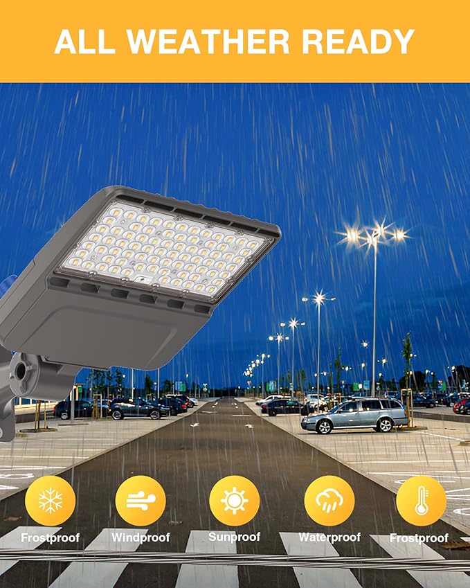 200W LED Parking Lot Light,28000LM 5000K LED Parking Lot Lights Outdoor, Adjustable Arm Mount,IP65 Waterproof,100-277V Commercial LED Area Security Light for Parking Lot,Stadium,Yard,Roadways