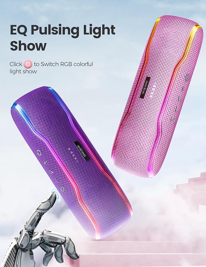 ERKEI SEHN Bluetooth Speaker, IPX7 Waterproof Wireless Speakers, Flashing Light, 25W Super Bass, 24H Playtime, Birthday Valentines Gifts for Him/Men, TWS Pairing, Beach Vacation Essentials, Pink