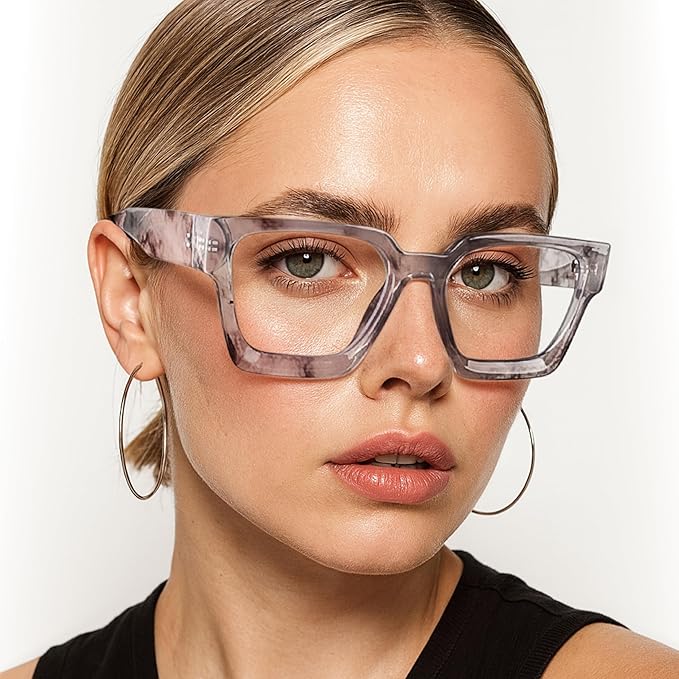 livho Oversized Eyewear Frame for Woman and Men - Rectangle Fashion Glasses for Computer, Chic Preppy Frame