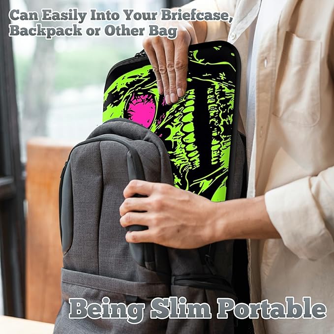 Universal Tablet Laptop Sleeve Case 10 inch, Neon Green Skull Slim Carrying Case Travel Laptop Bag Durable Handbag for 7 to 10-inch Laptops/Notebook/Kids Tablet/ipad/eBook Readers