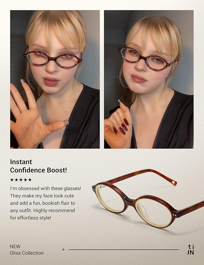 TIJN Olisa Blue Light Blocking Glasses for Women Men,Retro Oval Frame Bluelight Eyeglasses for Gaming/Computer/Screen