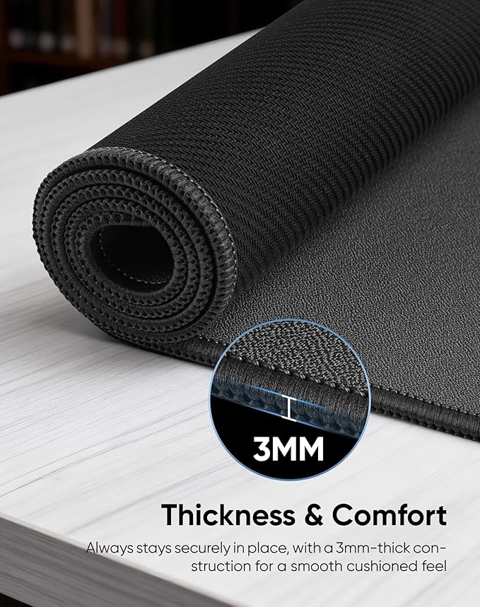 Waterproof Large Gaming Mouse Pad with Durable Stitched Edges, Non-Slip Rubber Base, Grainy Jacquard Mouse Mat Desk Pad for Home Office Gaming, 35.4''x15.7''x0.12'', Matte Black