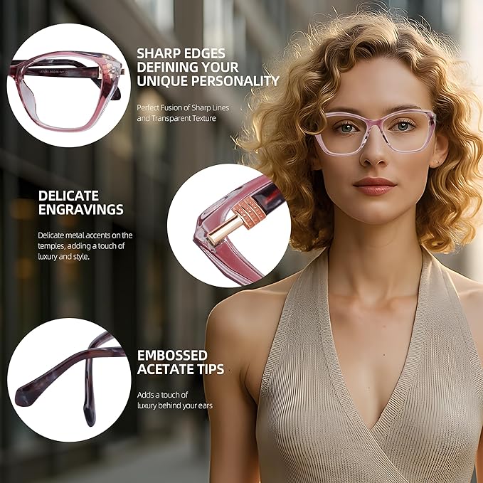 DOERAYM Blue Light Glasses for Woman with Square Decoration,Reading Glasses for office & computer games