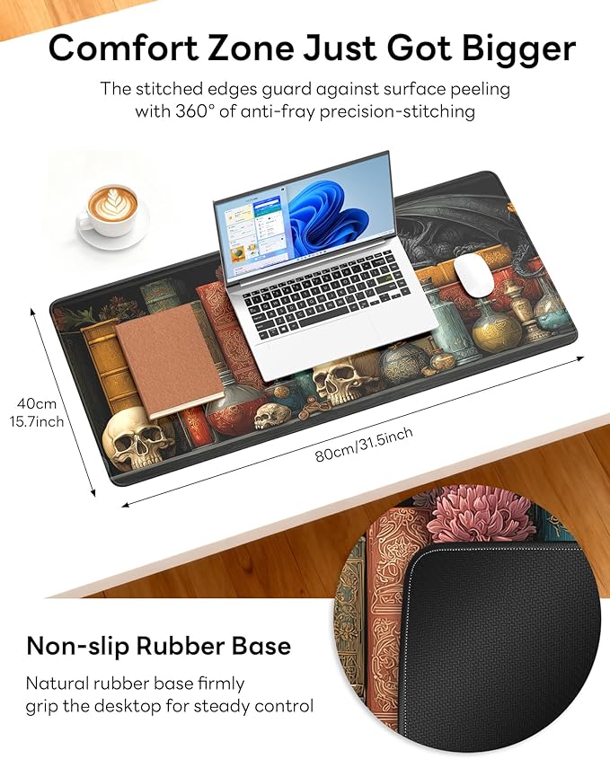 XL Gaming Mouse Pad, 31.5x15.7'' Large Desk Mat with Anti-Slip Rubber Base & Stitched Edges for Gaming, Office, Home - Lizard House