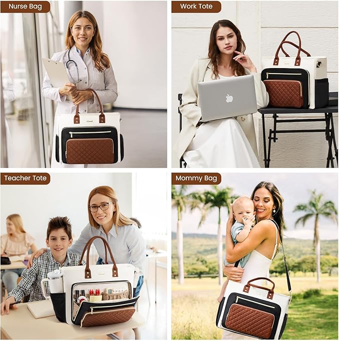 LOVEVOOK 17 Inch Laptop Tote Bag for Women, Teacher Nurse Work Bags, Laptop Bag With Large Cup Holder, Professional Briefcase Business Computer Purses Handbag Gifts,Light Green-Beige-Olive Green