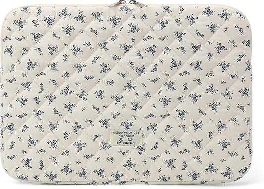 Puffy Laptop Sleeve 13-15.6 Inch Cute Quilted Laptop Protective Case Padded Floral Computer Sleeve for MacBook (A-Light Blue, 15 Inch)