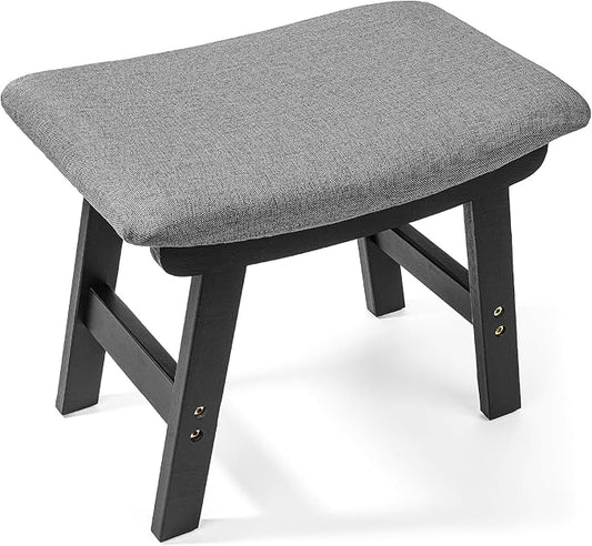 BAMBOO LAND- Bamboo Foot Stools Ottoman, Gray Cushion & Black Wood Legs, Small Ottoman Foot Rest for Couch