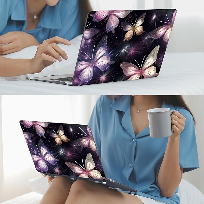 Mektron Case for MacBook Air 13 inch M1 A2337 A2179 A1932,Hard Cover 2018-2021 Air 13-inch with Touch bar & Touch ID, Exclusively Designed Protective Shell with Screen Protector,Glittering Butterfly