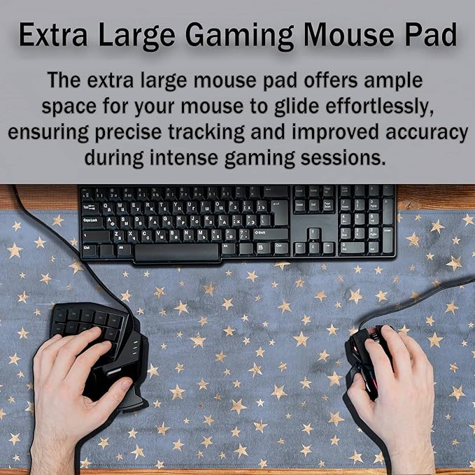 Extra Large Mouse Pad Stars Game Mat, Gaming Mouse Pads Office Desk Mat, Extra Large Desk Pad Non-Slip Rubber Base Waterproof with Stitched Edges, 35.4 X 15.7 inch for Work/Game/Office/Home