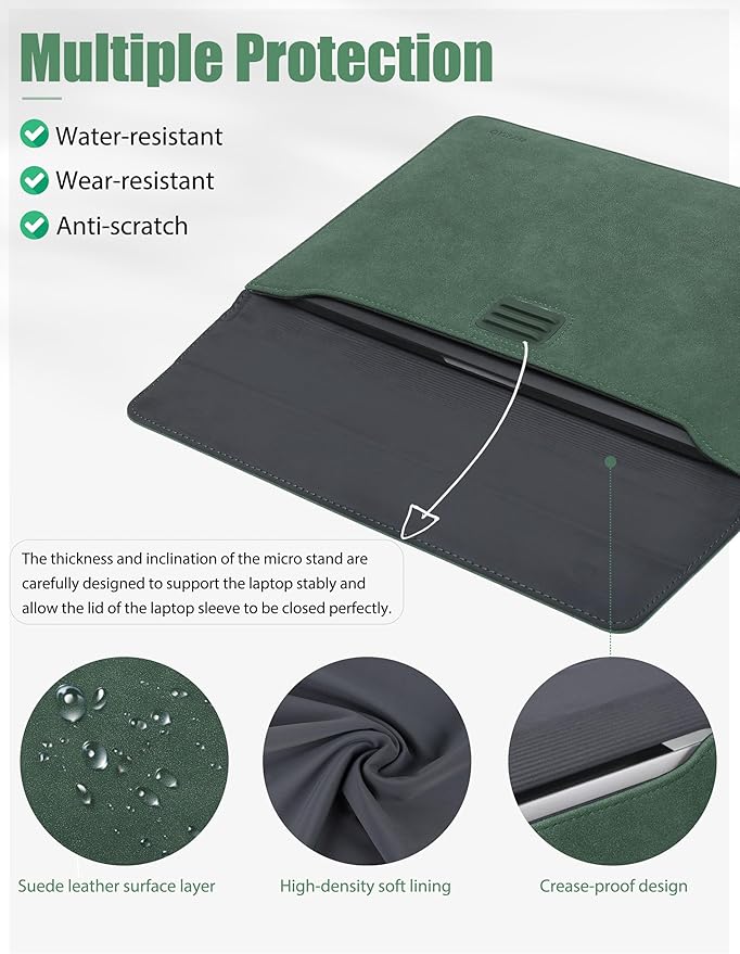 HYZUO 15-16 Inch Laptop Sleeve Case Bag with Adjustable Stand Feature for MacBook Pro 16 M5/M4/M3/M2/M1 Pro/Max A3428 A3429 2026-2019, XPS 15, MacBook Pro 15 2015-2012, HP Envy 15.6, Midnight Green