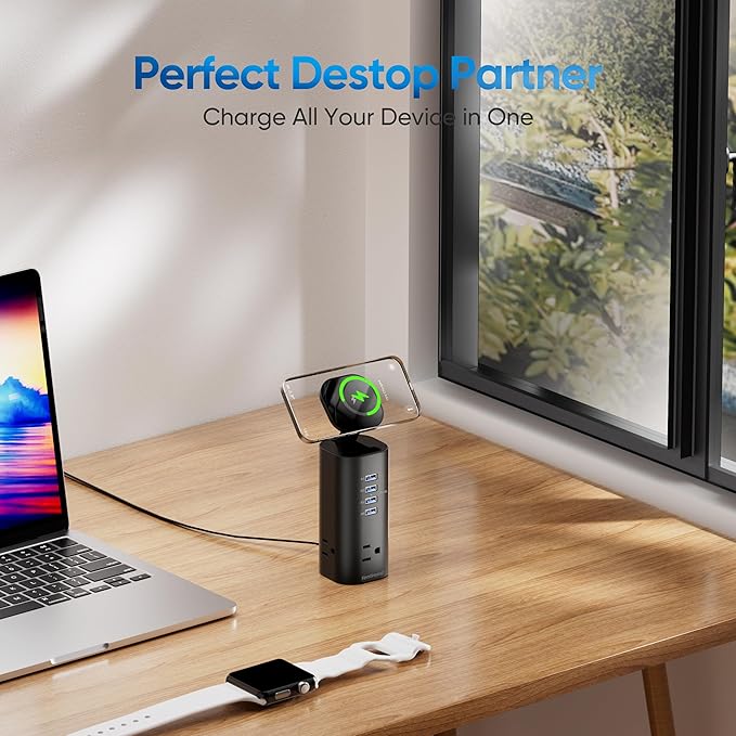 115W Fast Charging Station, TenTrend Power Strip Tower Surge Protector, 5FT Extension Cord with 3AC Outlets & 8 USB Ports(4 USB-C), Flat Plug Charging Tower for Home, Office Supplies, Dorm Room