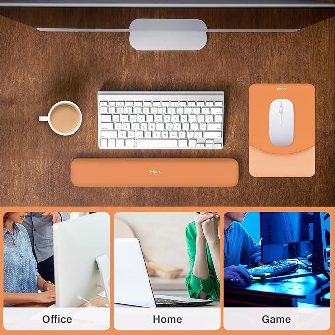 MOSISO Wrist Rest Support for Mouse Pad&Keyboard Set, Rectangular Ergonomic Mousepad Non-Slip Base Home/Office Pain Relief&Easy Typing Pad with Neoprene Cloth&Raised Silicone Lining, Cosmic Orange