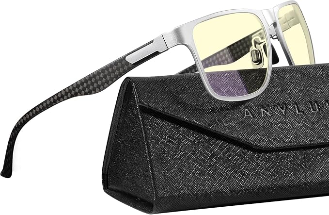 ANYLUV Carbon Fiber Reading Glasses for Men Women, Blue Light Blocking Computer Readers, Anti Glare Spring Hinge