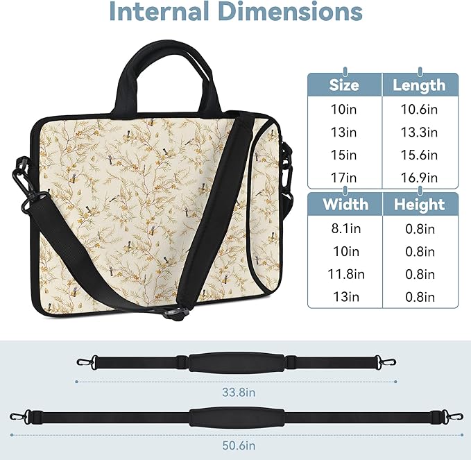 RICHEN 14 15 15.4 15.6 inch Laptop Shoulder Bag Messenger Bag Notebook Handle Sleeve Neoprene Carrying Case with Accessories Pocket (14-15.6 inch, Branches Birds)