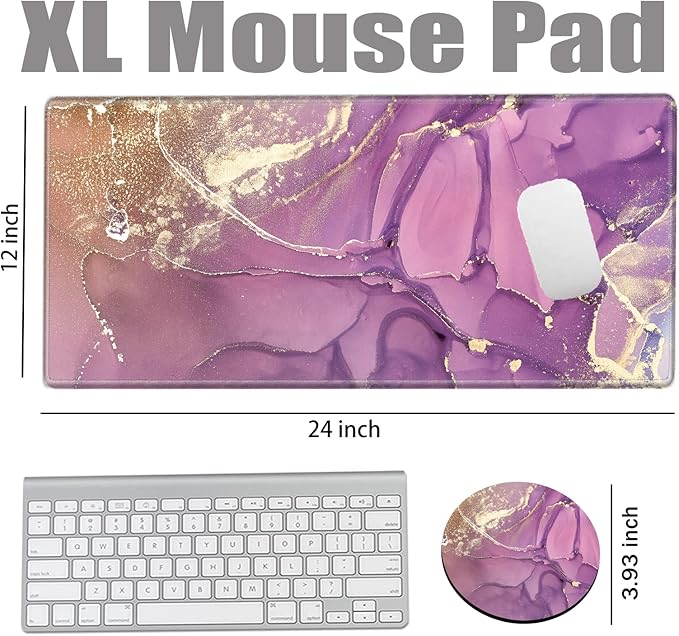 Gaming Mouse Pad for Desk Mat 12x24 Purple Marble Mousepad Large XL Desk Pad Long Extended Computer Mat Big XXL Mouse Mat for Wireless Mouse Non Slip Work Girl