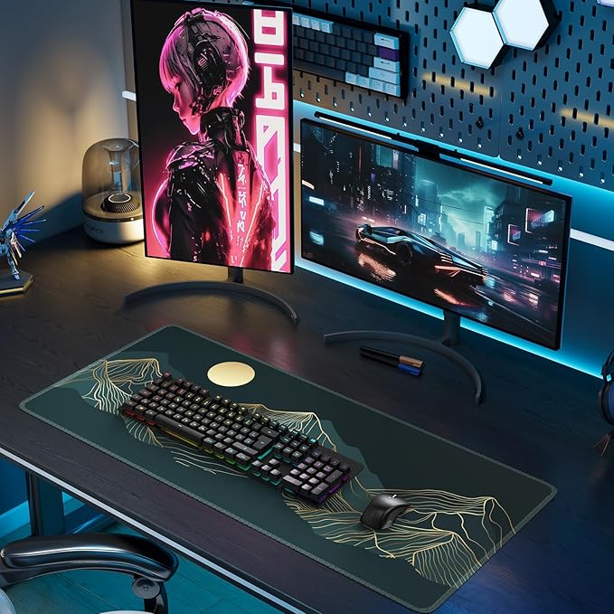 iLeadon Large Mouse Pad - XXL Extended Gaming Mouse Pad with Stitched Edges, Keyboard Mat for Work, Game, Office, Home (Cyan)