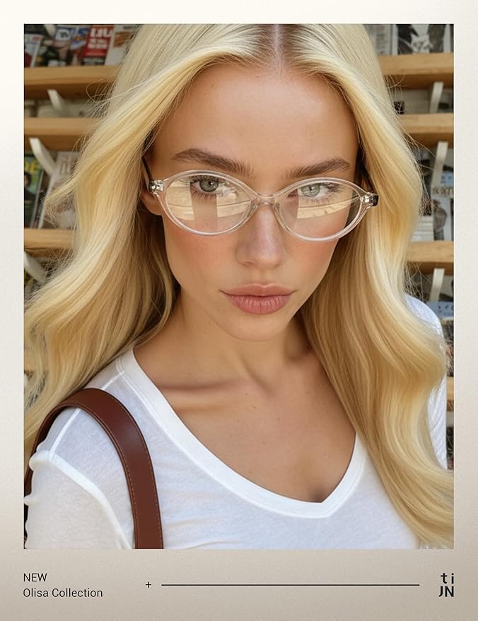 TIJN Olisa Blue Light Blocking Glasses for Women Men,Retro Oval Frame Bluelight Eyeglasses for Gaming/Computer/Screen