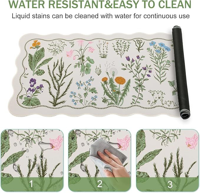 L-SPOUTTO Floral Mouse Pad,Botanical Desk Mat XXL Large Scalloped Gaming Mousepad,35.4x15.7in Non-Slip Keyboard Pad Waterproof Desktop Mat for Laptop Computer Work Game Home Office-Flowers Plants