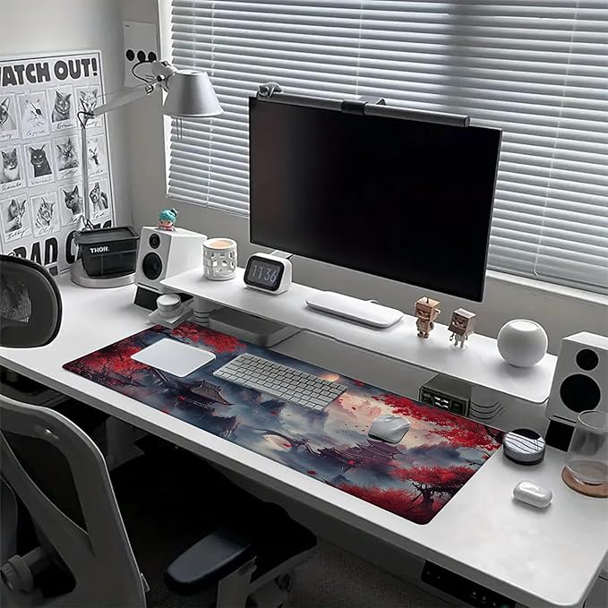 Desk Pad Red Night Full Moon Desk Mat for Keyboard and Mouse, Large XXL Gaming Mouse Pad with Stitched Edges for Work Game Office, 35.43 x 15.75 in