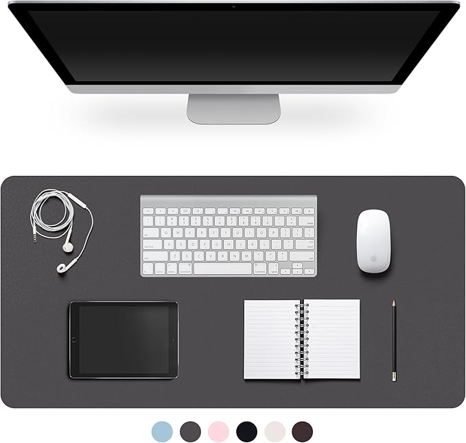Leather Desk Pad Protector,Non-Slip Desk Pad,on-Slip PU Leather Large Mouse Pad,Easy Clean Desk Protecor Mat,Writing Pad for Office Work/Home/Decor(Dark Gray, 31.5" x 15.7")