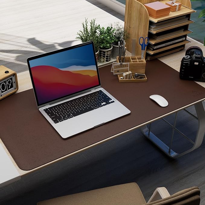 K KNODEL Leather Desk Pad Protector, Office Desk Mat, Large PVC Leather Desk Blotter, Non-Slip Mouse Pad (Dark Brown, 15.7" x 31.5")