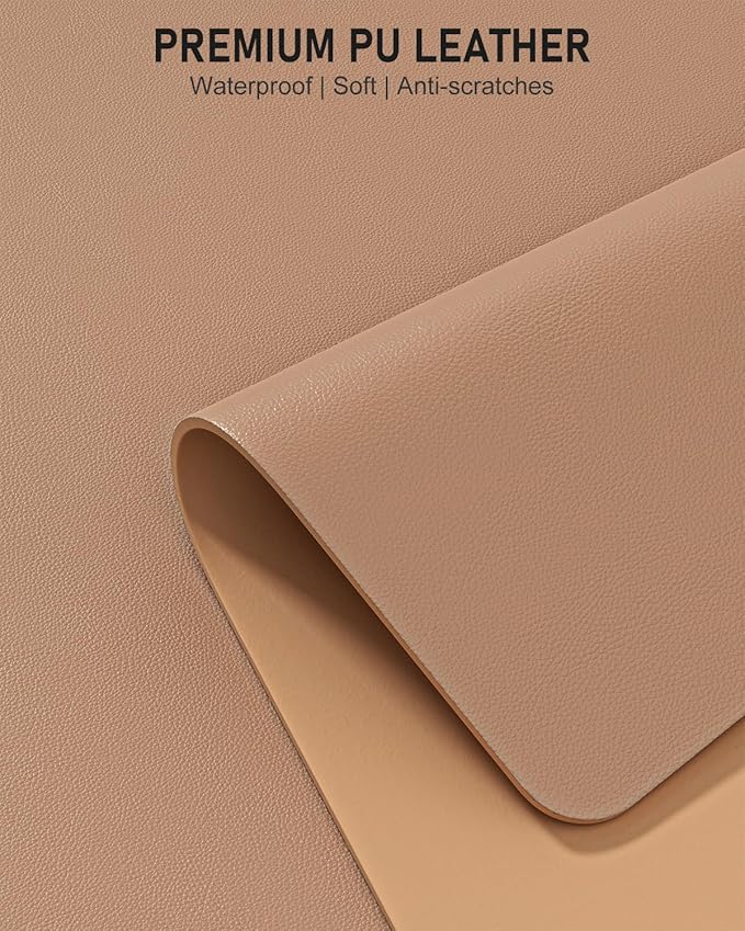 Desk Pad, 23.6" x 13.8" PU Leather Non-Slip Desk Mat Large Mouse Pad for Desktop, Waterproof Laptop Computer Writing Mat for Office, Home, Work, Gaming, Champagne Gold