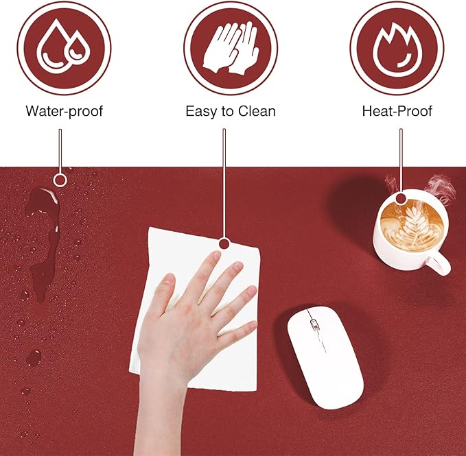 TOWWI Dual Sided Desk Pad, Large Desk Mat, Waterproof Desk Blotter Protector Mouse Pad, Leather Desk Pad Large for Keyboard and Mouse (24" x 14", Red/Blue)