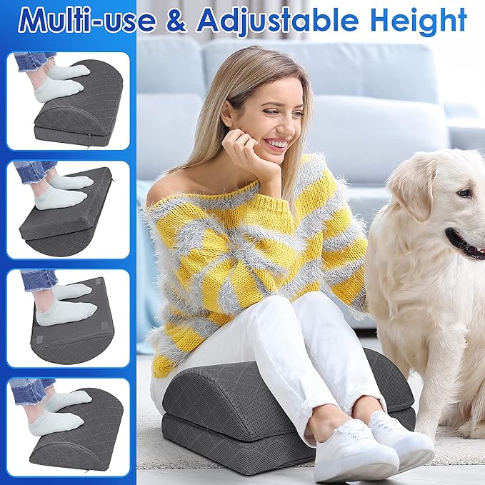 CushZone Foot Rest,Desk & Gaming Accessories,Foot Rest for Under Desk at Work,Comfortable Footrest with 2 Adjustable Heights & Removable Cover, Office Desk Accessories（Gray）